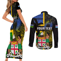 Personalised South Sea Islanders Couples Matching Short Sleeve Bodycon Dress and Long Sleeve Button Shirts Kanakas With Fiji Coat Of Arms LT14 - Polynesian Pride