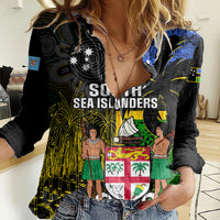 Personalised South Sea Islanders Women Casual Shirt Kanakas With Fiji Coat Of Arms LT14 Female Black - Polynesian Pride