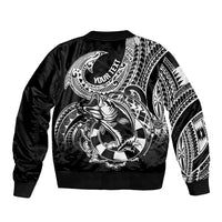 Personalised Polynesia Bomber Jacket Fish Hook Tattoo Go Fishing Polynesian Pattern Black LT14 - Polynesian Pride