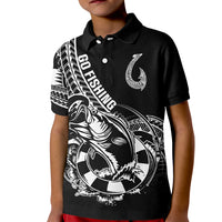 Personalised Polynesia Kid Polo Shirt Fish Hook Tattoo Go Fishing Polynesian Pattern Black LT14 Kid Black - Polynesian Pride