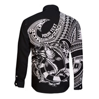 Personalised Polynesia Long Sleeve Button Shirt Fish Hook Tattoo Go Fishing Polynesian Pattern Black LT14 - Polynesian Pride
