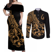 polynesia-couples-matching-off-shoulder-maxi-dress-and-long-sleeve-button-shirts-fish-hook-tattoo-go-fishing-polynesian-pattern-gold