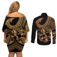 polynesia-couples-matching-off-shoulder-short-dress-and-long-sleeve-button-shirts-fish-hook-tattoo-go-fishing-polynesian-pattern-gold