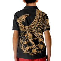 Polynesia Kid Polo Shirt Fish Hook Tattoo Go Fishing Polynesian Pattern Gold LT14 - Polynesian Pride