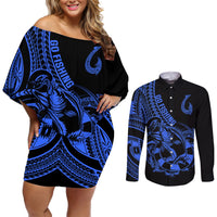 polynesia-couples-matching-off-shoulder-short-dress-and-long-sleeve-button-shirts-fish-hook-tattoo-go-fishing-polynesian-pattern-blue