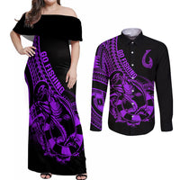 polynesia-couples-matching-off-shoulder-maxi-dress-and-long-sleeve-button-shirts-fish-hook-tattoo-go-fishing-polynesian-pattern-purple