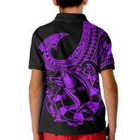 Polynesia Kid Polo Shirt Fish Hook Tattoo Go Fishing Polynesian Pattern Purple LT14 - Polynesian Pride