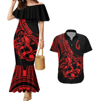 Polynesia Couples Matching Mermaid Dress and Hawaiian Shirt Fish Hook Tattoo Go Fishing Polynesian Pattern Red LT14 Red - Polynesian Pride