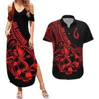 Polynesia Couples Matching Summer Maxi Dress and Hawaiian Shirt Fish Hook Tattoo Go Fishing Polynesian Pattern Red LT14 Red - Polynesian Pride