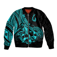 Polynesia Bomber Jacket Fish Hook Tattoo Go Fishing Polynesian Pattern Turquosie LT14 Unisex Turquoise - Polynesian Pride