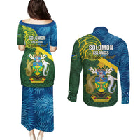 Solomon Islands Couples Matching Puletasi Dress and Long Sleeve Button Shirts Tropical Leaves With Melanesian Pattern LT14 - Polynesian Pride