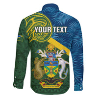 Personalised Solomon Islands Family Matching Off Shoulder Long Sleeve Dress and Hawaiian Shirt Tropical Leaves With Melanesian Pattern LT14 - Polynesian Pride
