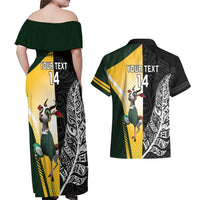 New Zealand and South Africa Rugby Custom Couples Matching Off Shoulder Maxi Dress and Hawaiian Shirt Maori Silver Fern Springbok Together - Polynesian Pride