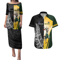 New Zealand and South Africa Rugby Custom Couples Matching Puletasi and Hawaiian Shirt Maori Silver Fern Springbok Together - Polynesian Pride