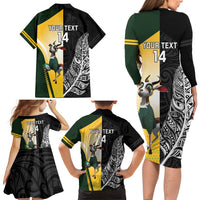 New Zealand and South Africa Rugby Custom Family Matching Long Sleeve Bodycon Dress and Hawaiian Shirt Maori Silver Fern Springbok Together - Polynesian Pride