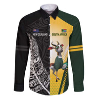 New Zealand and South Africa Rugby Custom Family Matching Off The Shoulder Long Sleeve Dress and Hawaiian Shirt Maori Silver Fern Springbok Together - Polynesian Pride