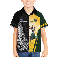 New Zealand and South Africa Rugby Custom Family Matching Off The Shoulder Long Sleeve Dress and Hawaiian Shirt Maori Silver Fern Springbok Together - Polynesian Pride