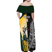 New Zealand and South Africa Rugby Custom Family Matching Off Shoulder Maxi Dress and Hawaiian Shirt Maori Silver Fern Springbok Together - Polynesian Pride