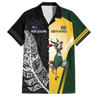 New Zealand and South Africa Rugby Custom Family Matching Off Shoulder Short Dress and Hawaiian Shirt Maori Silver Fern Springbok Together - Polynesian Pride