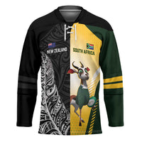 New Zealand and South Africa Rugby Custom Hockey Jersey Maori Silver Fern Springbok Together - Polynesian Pride