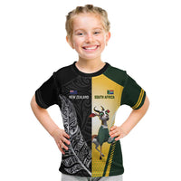 New Zealand and South Africa Rugby Custom Kid T Shirt Maori Silver Fern Springbok Together - Polynesian Pride