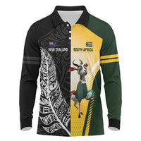 New Zealand and South Africa Rugby Custom Long Sleeve Polo Shirt Maori Silver Fern Springbok Together - Polynesian Pride