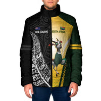 New Zealand and South Africa Rugby Custom Padded Jacket Maori Silver Fern Springbok Together - Polynesian Pride