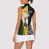 New Zealand and South Africa Rugby Custom Women Sleeveless Polo Shirt Maori Silver Fern Springbok Together - Polynesian Pride