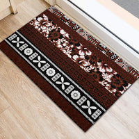 Bula Fiji Rubber Doormat Fijian Tapa Masi With Hibiscus Flowers LT14 - Polynesian Pride