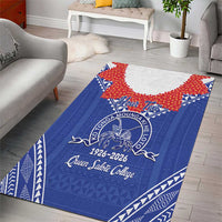 Queen Salote College 100 Years Personalized Area Rug Tonga QSC Heilala Lei Blue Ngatu Pattern