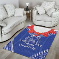 Queen Salote College 100 Years Personalized Area Rug Tonga QSC Heilala Lei Blue Ngatu Pattern