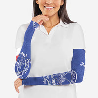 Queen Salote College 100 Years Personalized Arm Sleeves Tonga QSC Heilala Lei Blue Ngatu Pattern