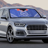 Queen Salote College 100 Years Personalized Auto Sun Shade Tonga QSC Heilala Lei Blue Ngatu Pattern