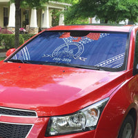 Queen Salote College 100 Years Personalized Auto Sun Shade Tonga QSC Heilala Lei Blue Ngatu Pattern