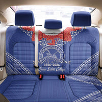 Queen Salote College 100 Years Personalized Back Car Seat Cover Tonga QSC Heilala Lei Blue Ngatu Pattern LT14 - Polynesian Pride
