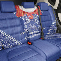 Queen Salote College 100 Years Personalized Back Car Seat Cover Tonga QSC Heilala Lei Blue Ngatu Pattern LT14 - Polynesian Pride
