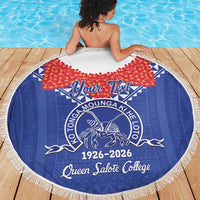 Queen Salote College 100 Years Personalized Beach Blanket Tonga QSC Heilala Lei Blue Ngatu Pattern