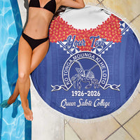 Queen Salote College 100 Years Personalized Beach Blanket Tonga QSC Heilala Lei Blue Ngatu Pattern
