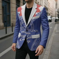 Queen Salote College 100 Years Personalized Blazer Tonga QSC Heilala Lei Blue Ngatu Pattern