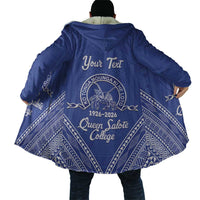 Queen Salote College 100 Years Personalized Cloak Tonga QSC Heilala Lei Blue Ngatu Pattern