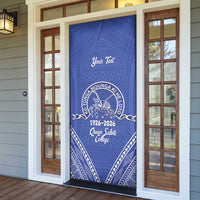 Queen Salote College 100 Years Personalized Door Cover Tonga QSC Heilala Lei Blue Ngatu Pattern