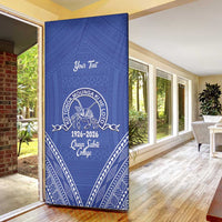 Queen Salote College 100 Years Personalized Door Cover Tonga QSC Heilala Lei Blue Ngatu Pattern