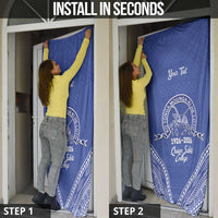 Queen Salote College 100 Years Personalized Door Cover Tonga QSC Heilala Lei Blue Ngatu Pattern