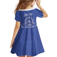 Queen Salote College 100 Years Personalized Family Matching Summer Maxi Dress and Hawaiian Shirt Tonga QSC Heilala Lei Blue Ngatu Pattern