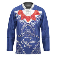 Queen Salote College 100 Years Personalized Hockey Jersey Tonga QSC Heilala Lei Blue Ngatu Pattern