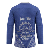 Queen Salote College 100 Years Personalized Hockey Jersey Tonga QSC Heilala Lei Blue Ngatu Pattern