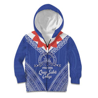 Queen Salote College 100 Years Personalized Kid Hoodie Tonga QSC Heilala Lei Blue Ngatu Pattern LT14 Zip Hoodie Blue - Polynesian Pride