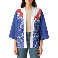 Queen Salote College 100 Years Personalized Kimono Tonga QSC Heilala Lei Blue Ngatu Pattern