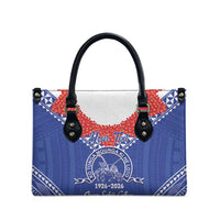 Queen Salote College 100 Years Personalized Leather Bag Tonga QSC Heilala Lei Blue Ngatu Pattern