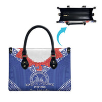 Queen Salote College 100 Years Personalized Leather Bag Tonga QSC Heilala Lei Blue Ngatu Pattern